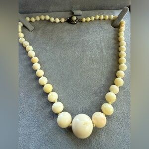 Antique graduated angel skin coral sterling silver necklace